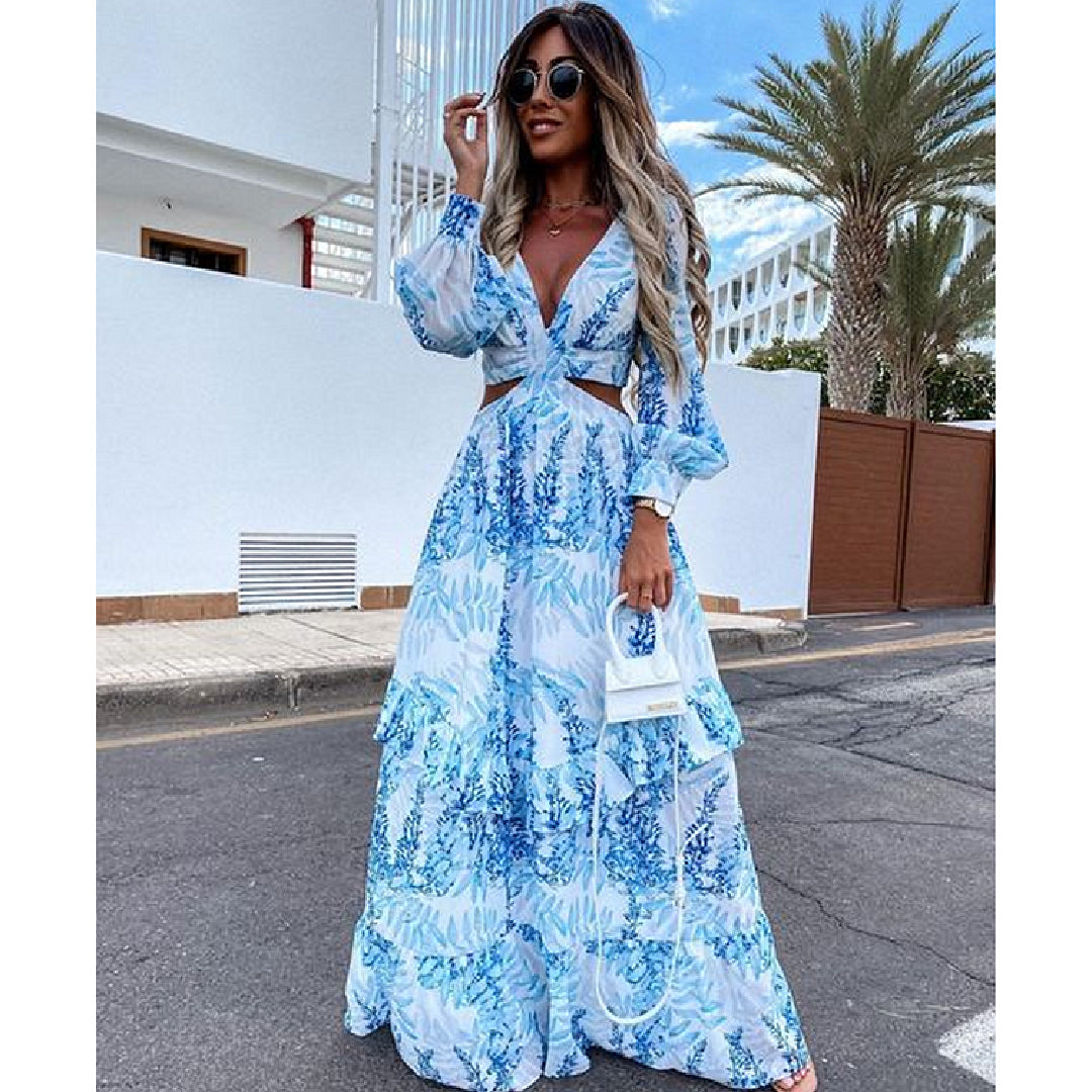 Cutout Floral Beach Casual Dress