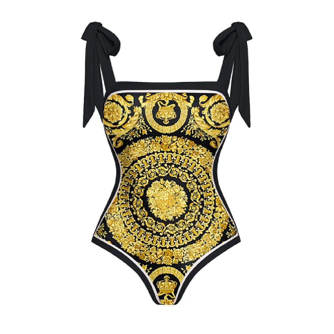 Vintage Gold Printed One Piece Swimsuit