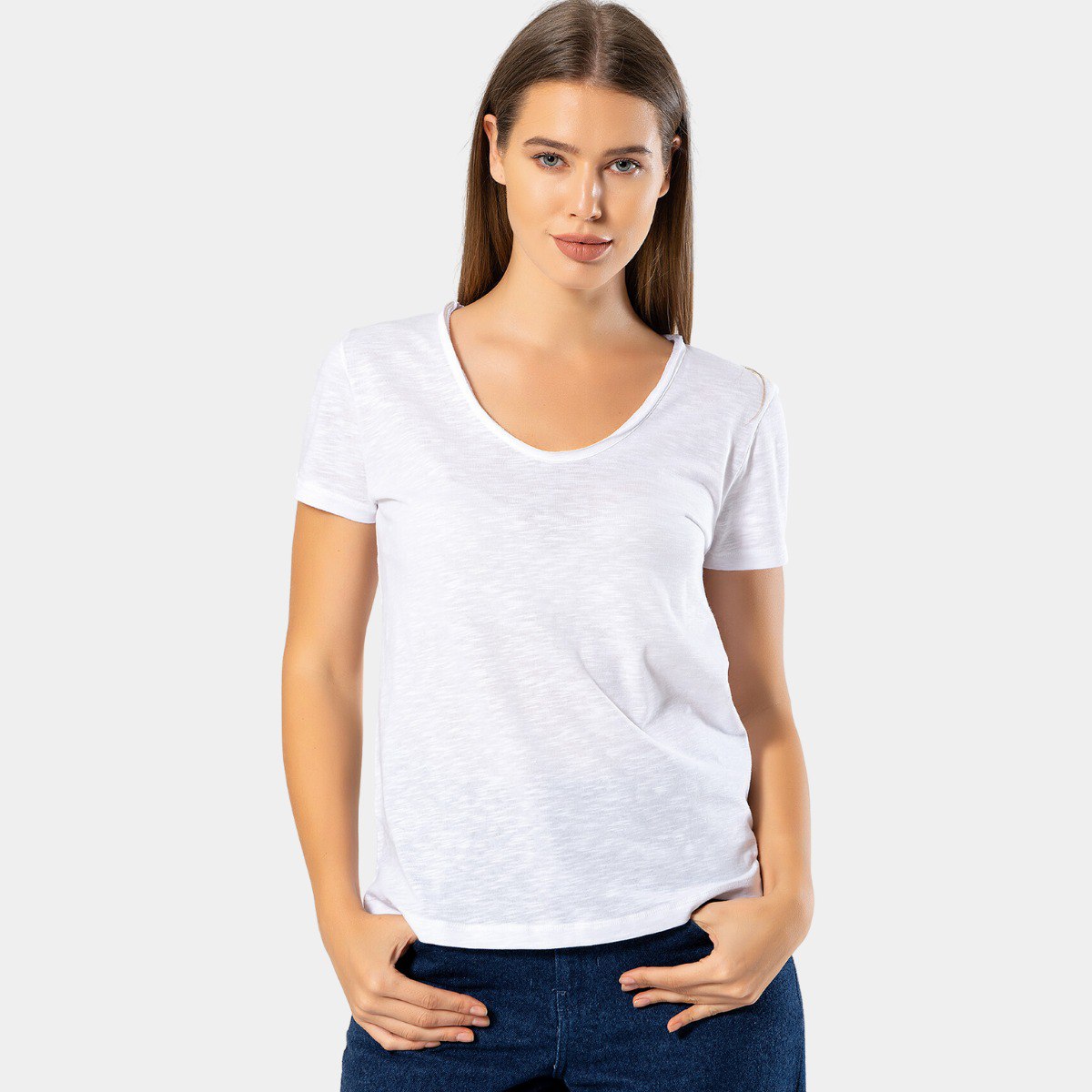 V-Neck Short Sleeve Plain T-Shirt