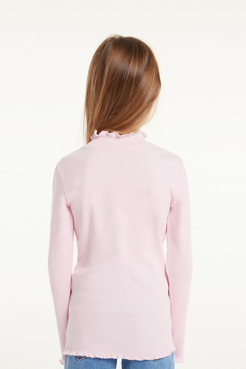 Long Sleeve Ribbed Top With Rolled Hem