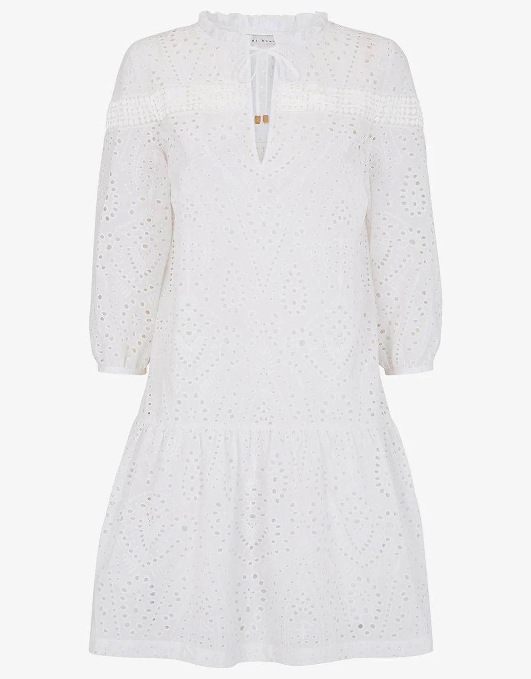 Gathered broderie anglaise cotton mini dress