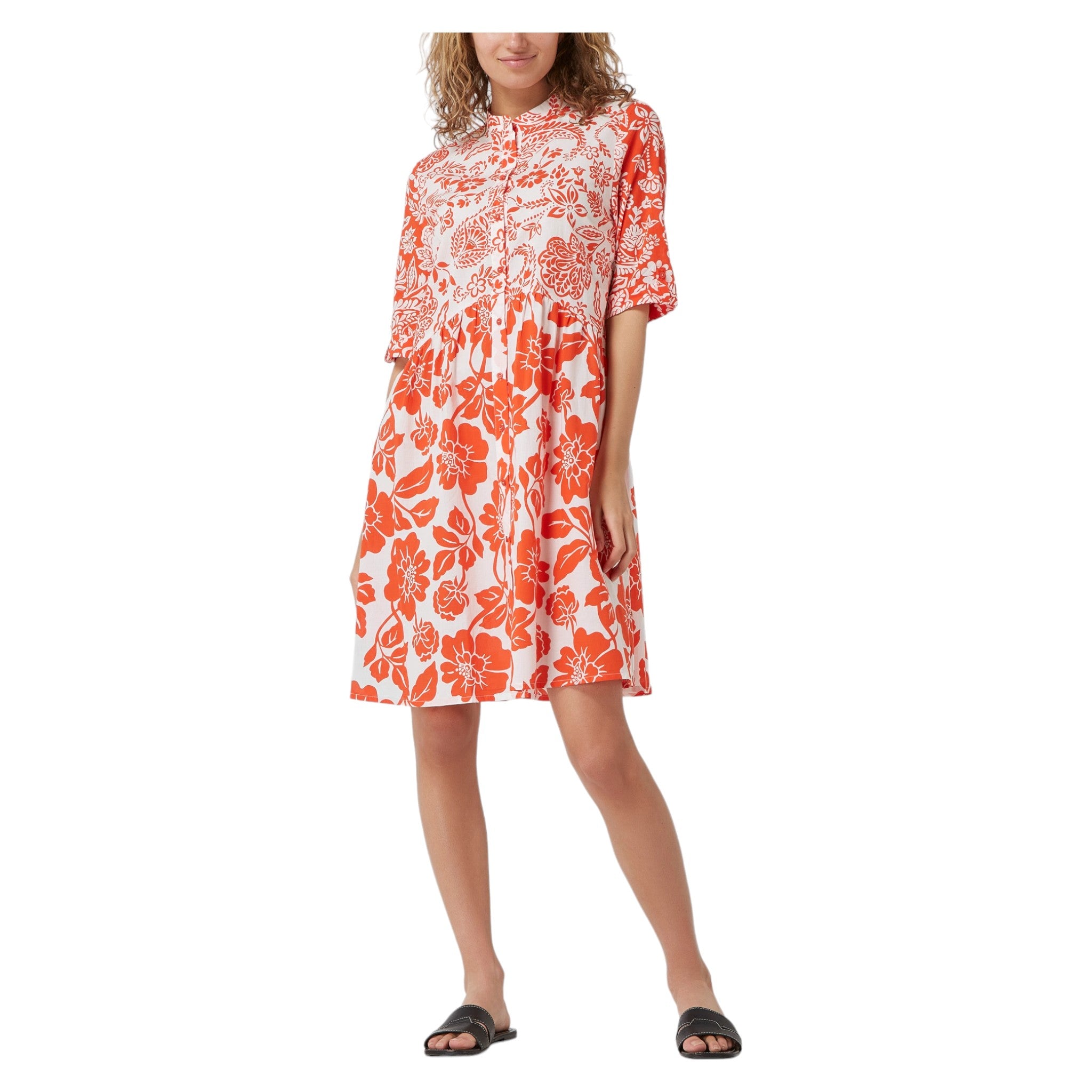 LIGHT DRESS - Blouse dress with floral pattern in red