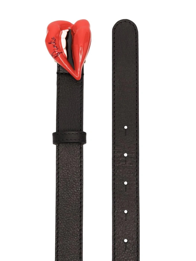 Lips-plaque Bucklet Belt In Black