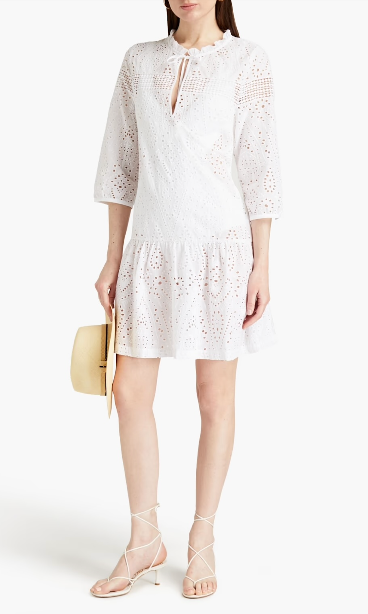 Gathered broderie anglaise cotton mini dress