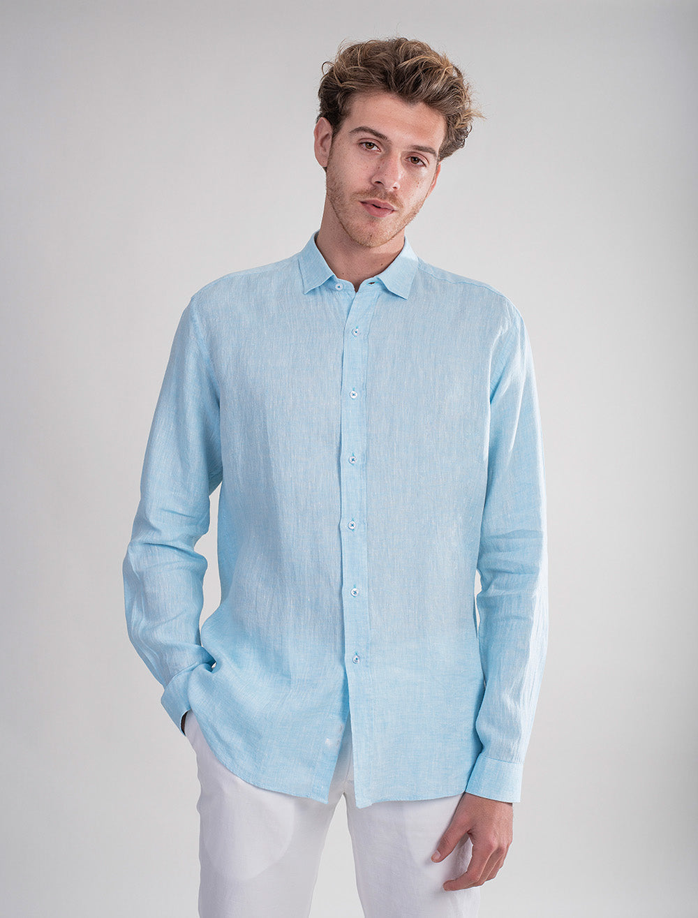 Aqua blue linen shirt