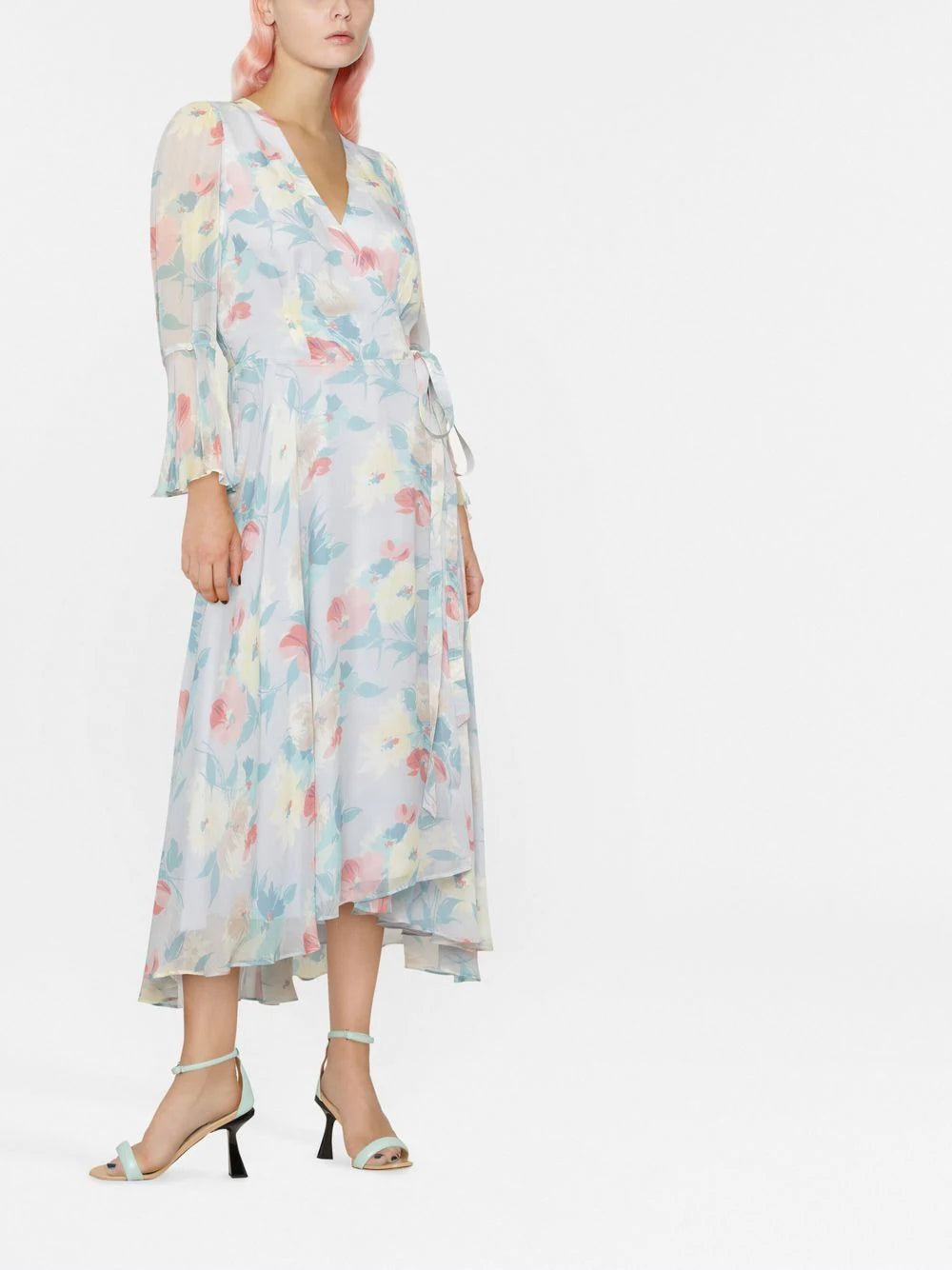 FLORAL-PRINT MIDI WRAP DRESS